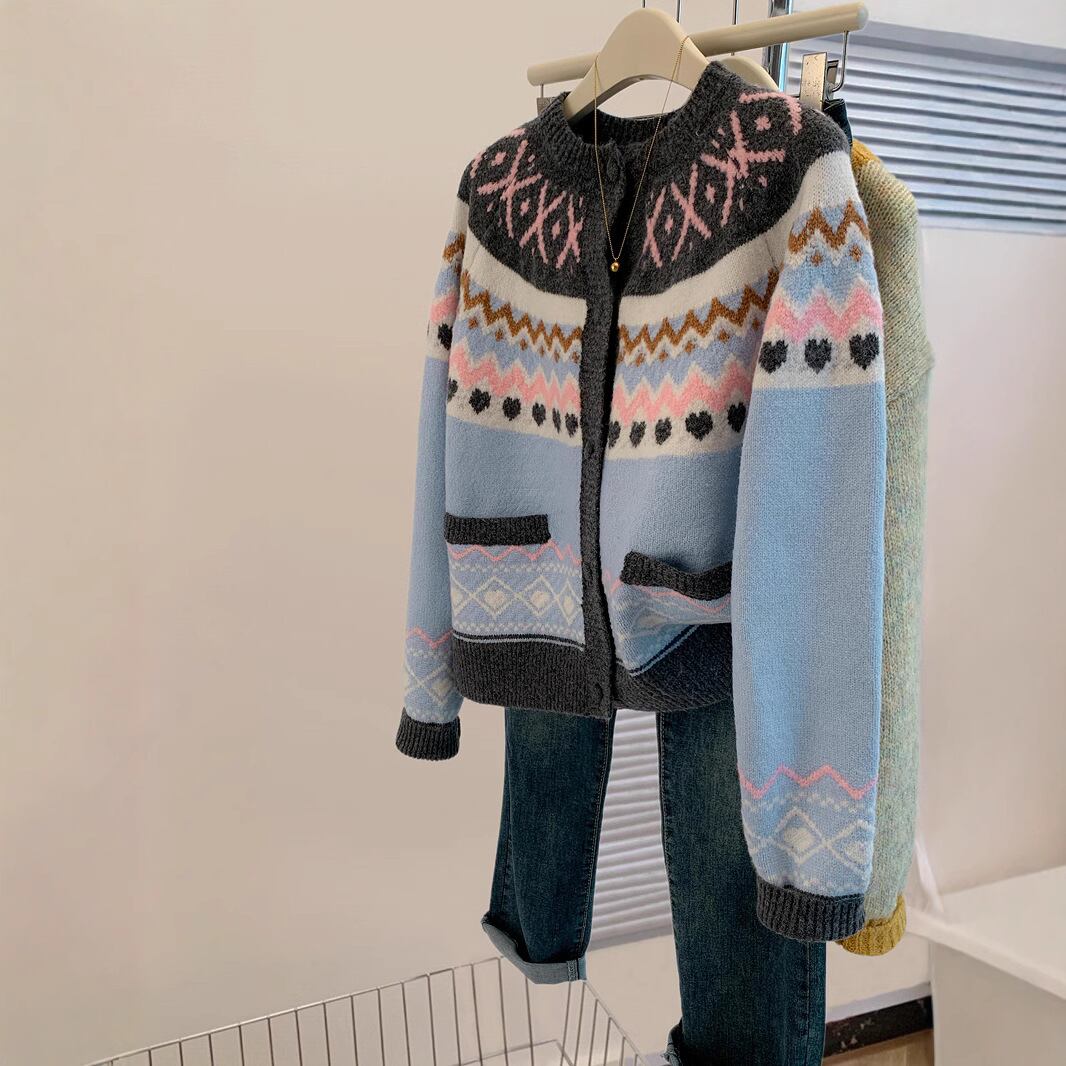 【outer】ジャカードニットカーデ　M27132