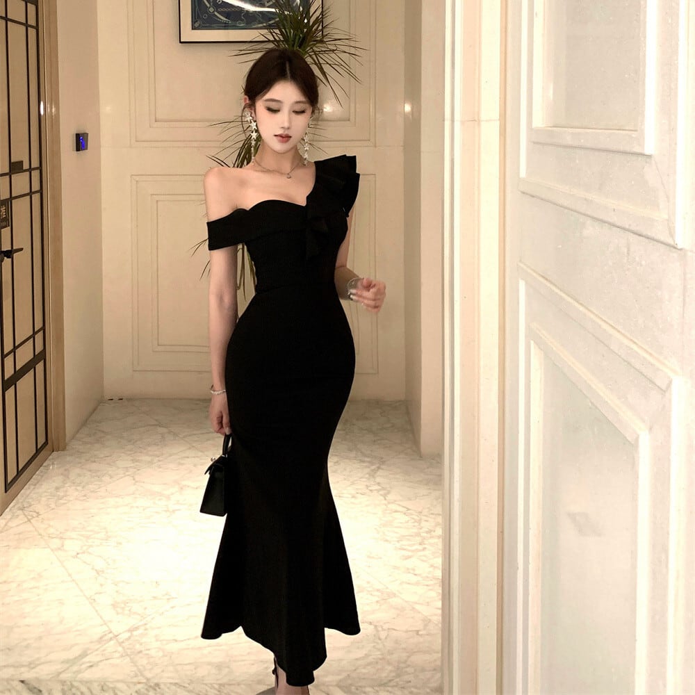 【dress】ワンショルダーフリルマーメイドワンピース　M31571