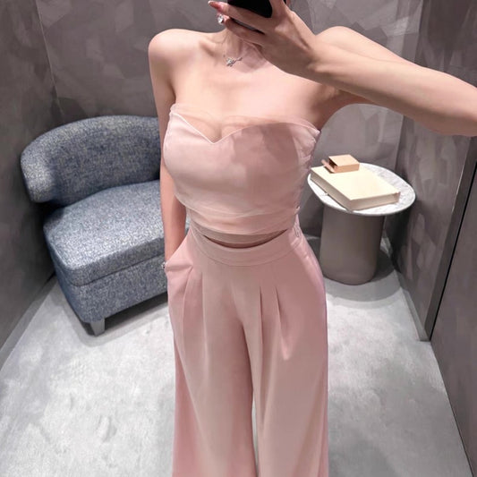 【set】チュールベアトップ×ワイドパンツセット N3536