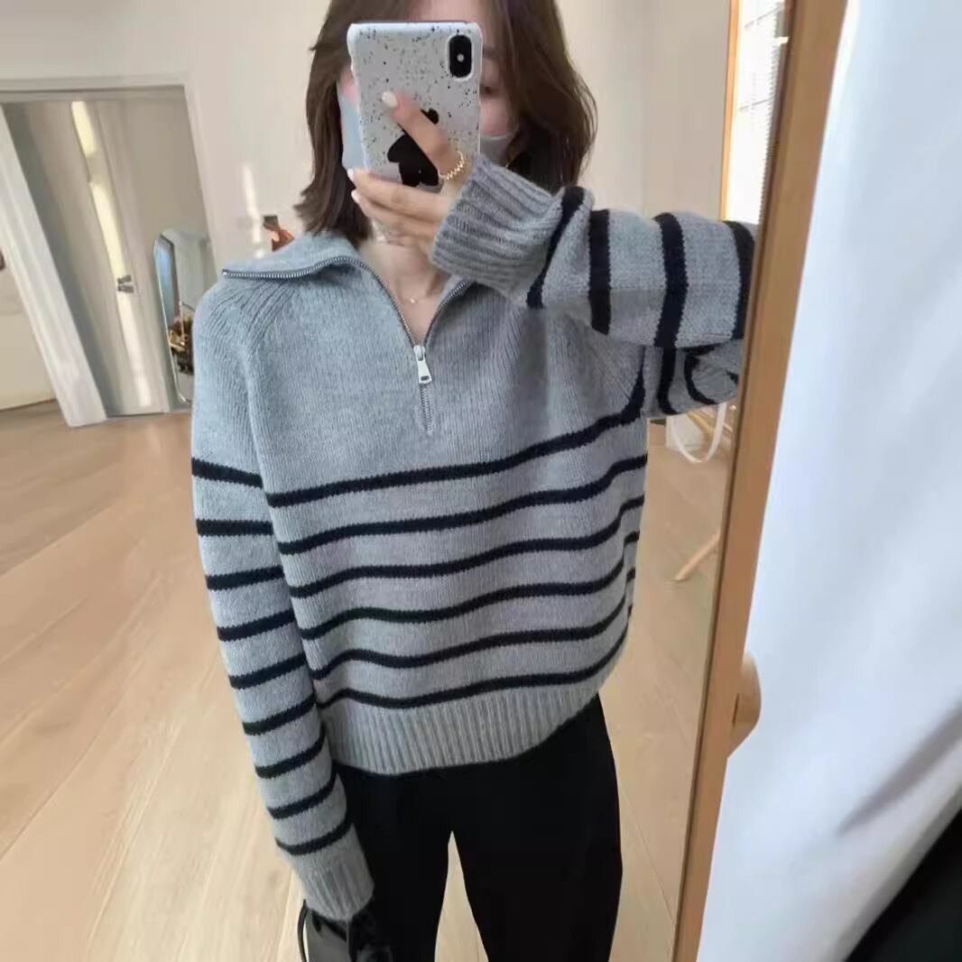 【tops】ボーダー柄ニットセーター　M27250
