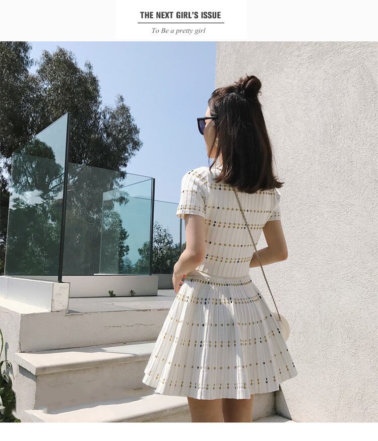 【set】好感度UP!気質満点韓国系夏スウィートトップス+ニットスカート２点セット G0775