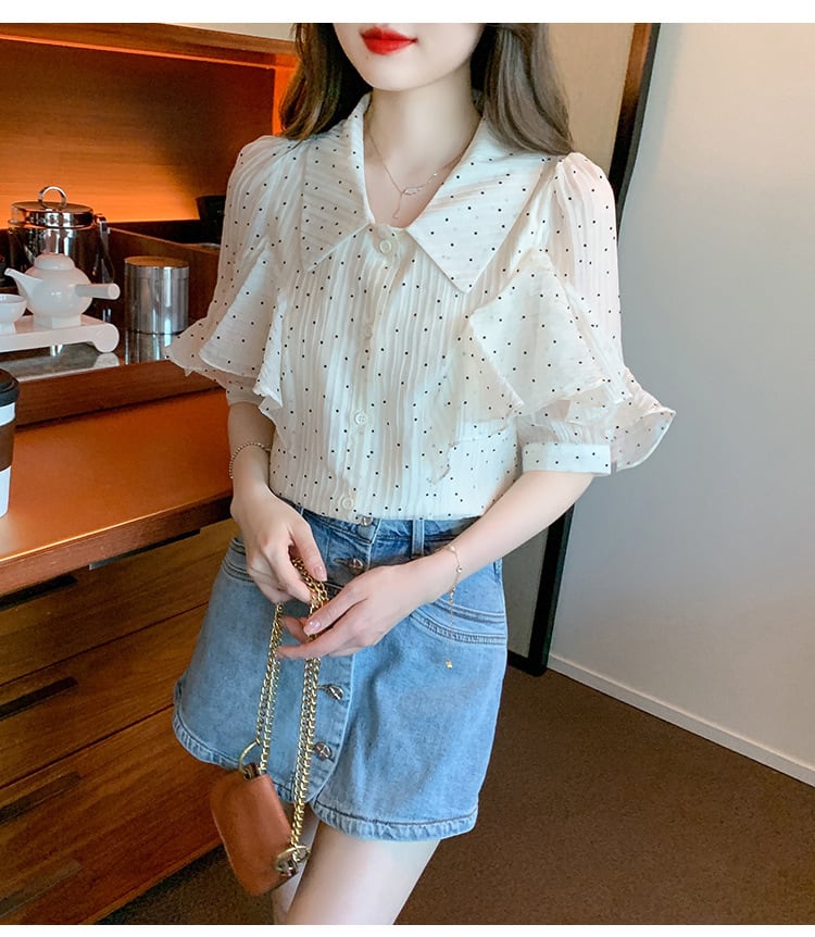 【tops】パフスリーブドット柄ブラウスG21556