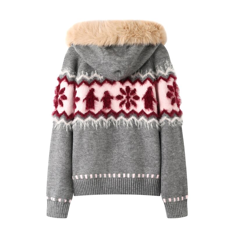 【outer】ファー付きニットカーディガン Q7129