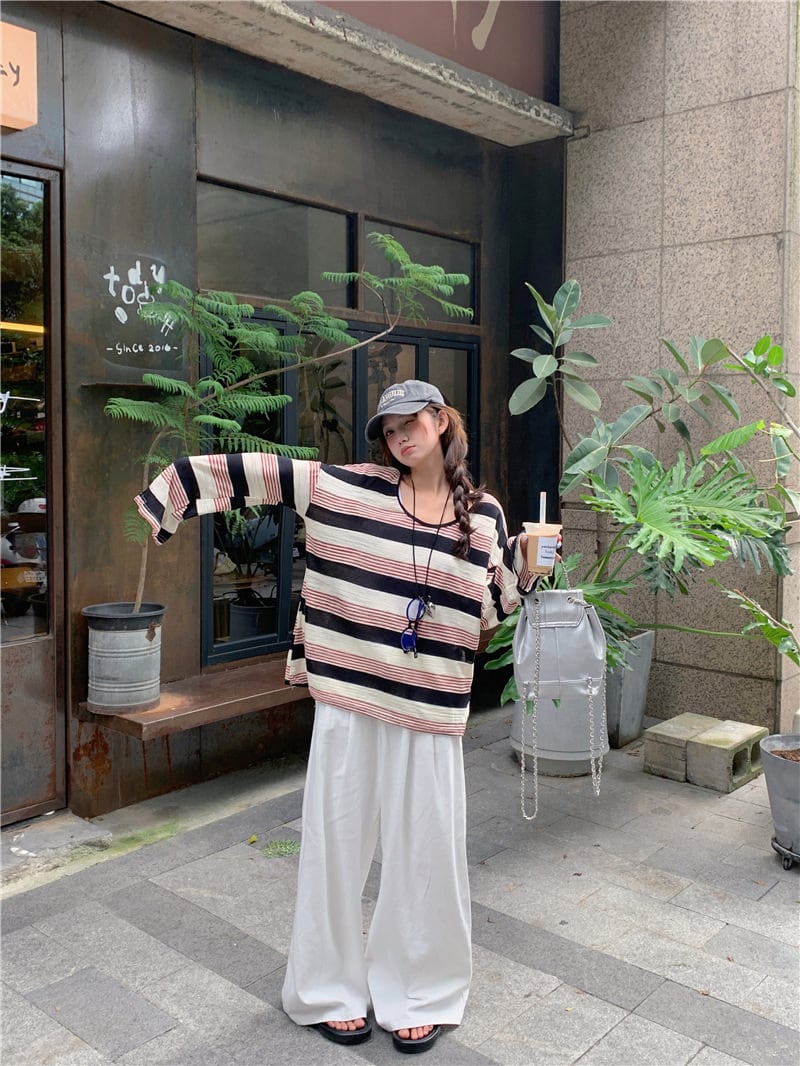 【tops】ボーダー柄長袖Tシャツ　M25169