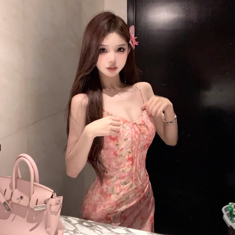 【dress】フラワー柄イレヘムキャミワンピース Q8450