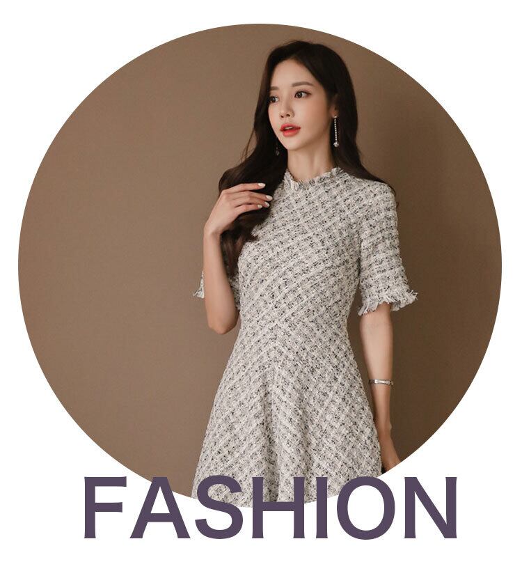 【dress】OL通勤好感度UP!気質満点韓国風知的5分袖 ハイウエストワンピース G0402