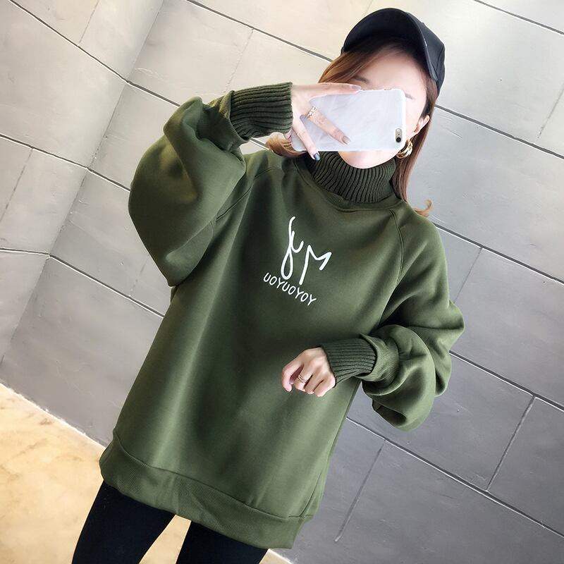 【tops】店長推薦秋冬新作2色ハイネック長袖英字柄配色ゆったり切り替え着回しパーカーF0904