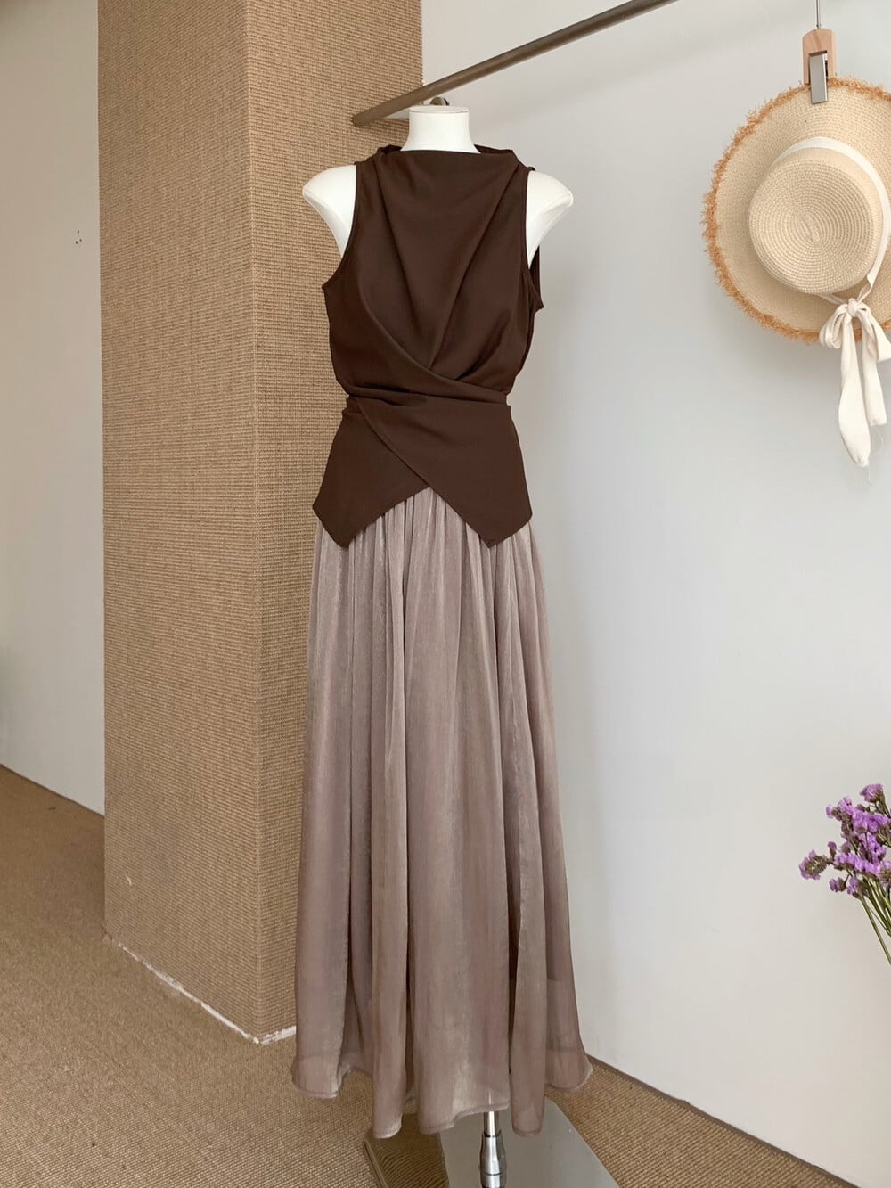 【set】バックリボントップス×ロングスカートセット N3579