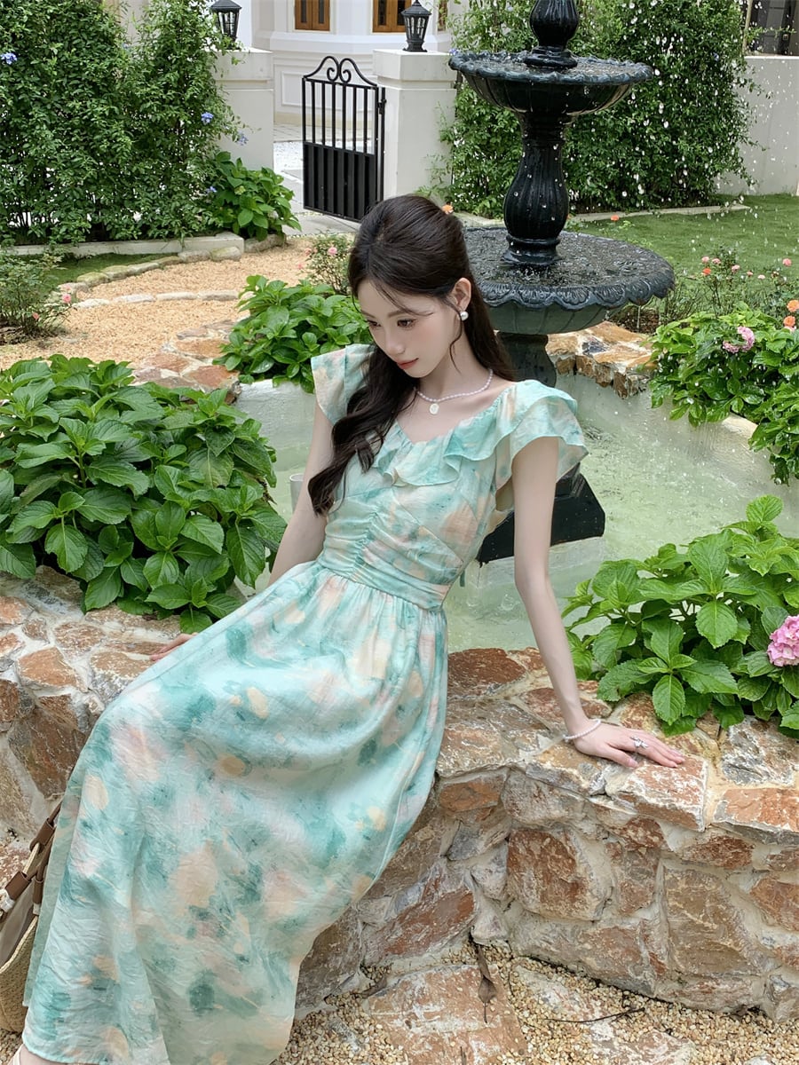 【dress】フリルプリントワンピース　M24463