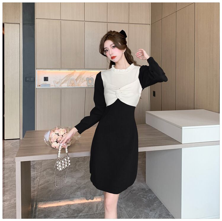 【dress】リボン付ニットワンピース　M18567