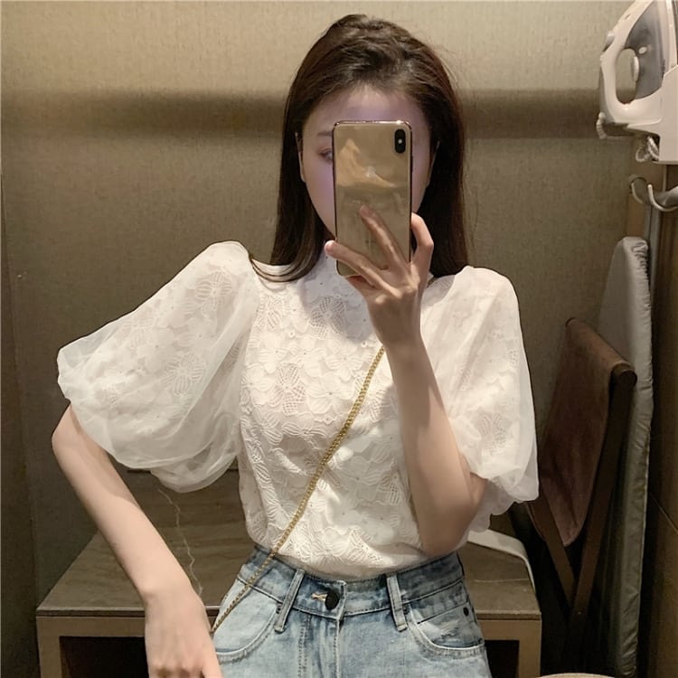 【tops】パフスリーブレースブラウスG20111