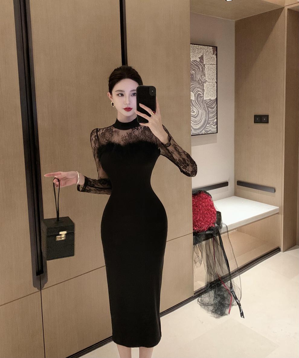 【dress】透け感フェイクファーデートワンピース　N2397