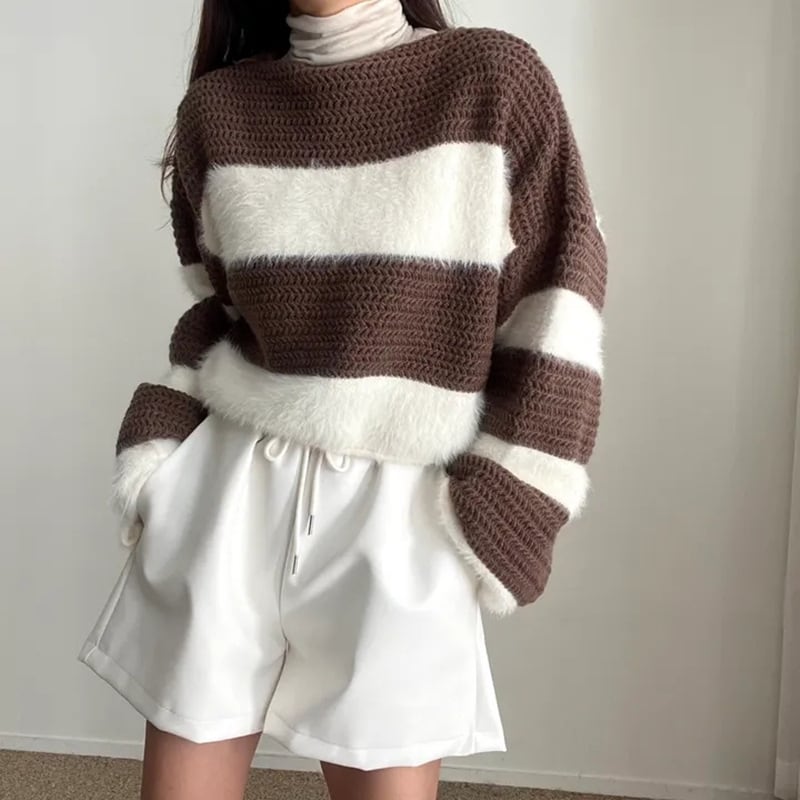 【tops】ボーダー柄ニットセーター　M26908