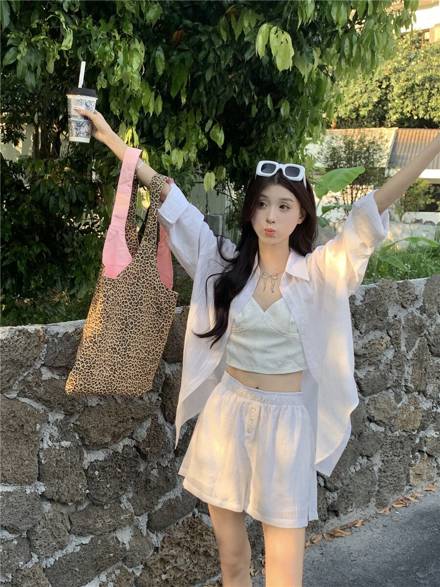 【set】薄手ブラウス+ハイウエストショートパンツ２点セットG21291