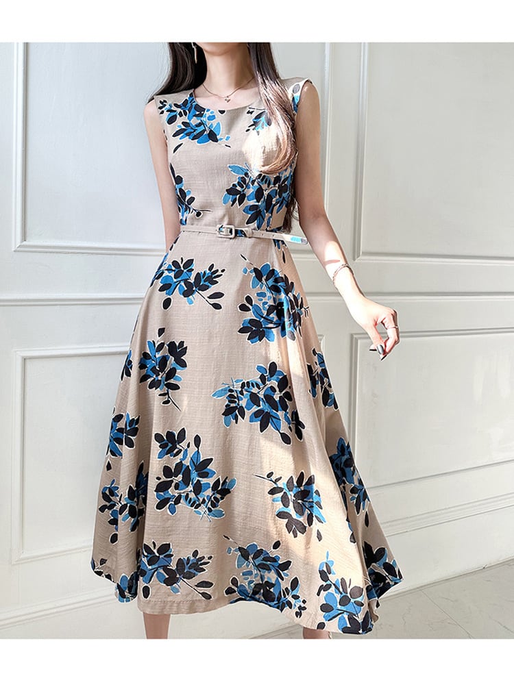 【dress】ノースリーブプリントワンピース　M25001