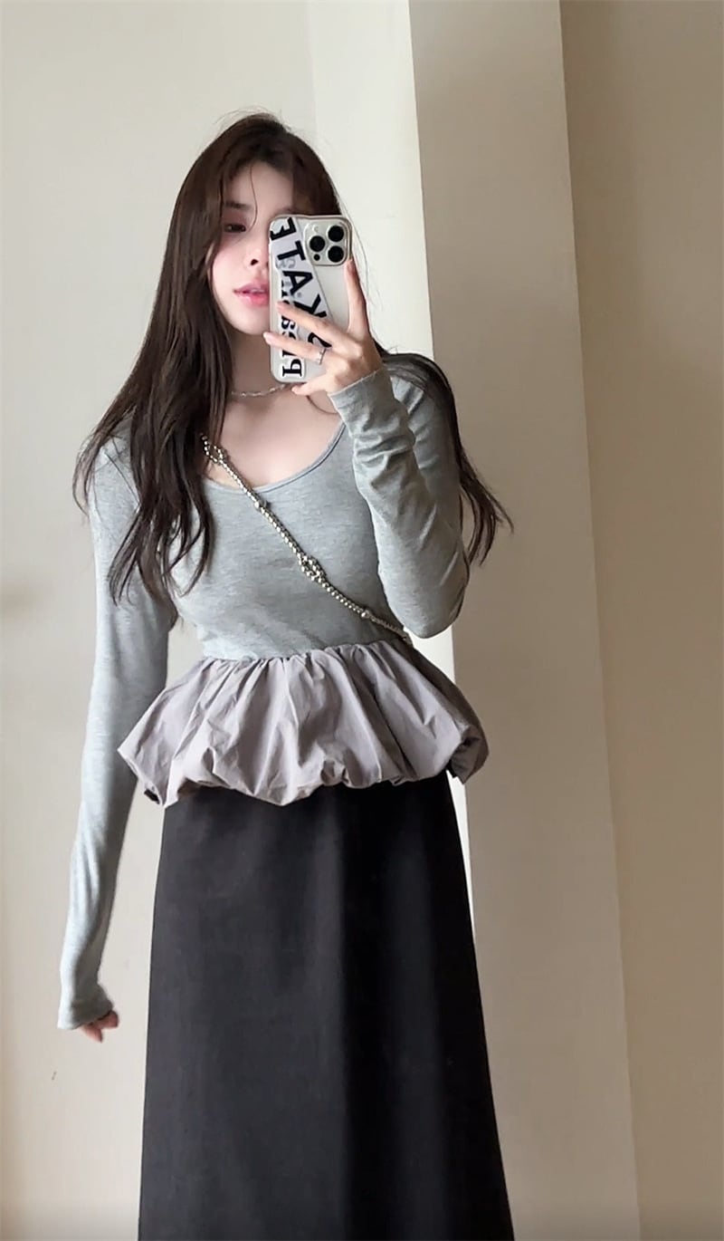 【tops】ドッキング長袖Tシャツ　M29630