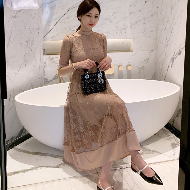 【set】キャミワンピース+メッシュワンピース２点セットG21489