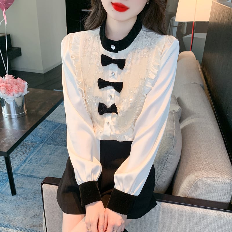 【tops】リボン付きシャツトップス　M25721
