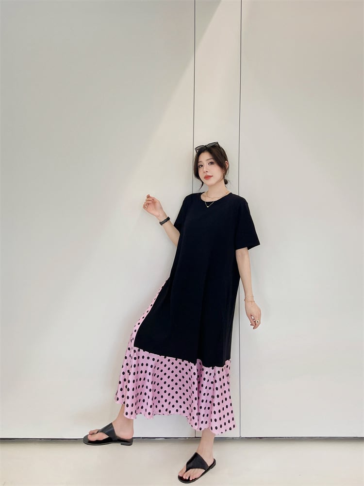 【dress】ドット柄切り替えワンピース　M25160
