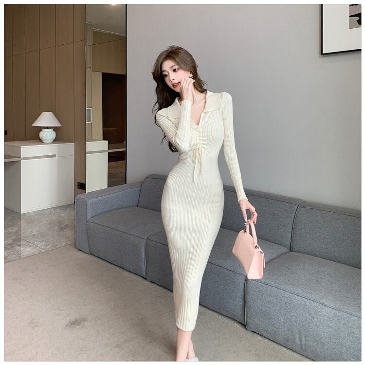 【dress】折り襟ニットワンピース　M18297