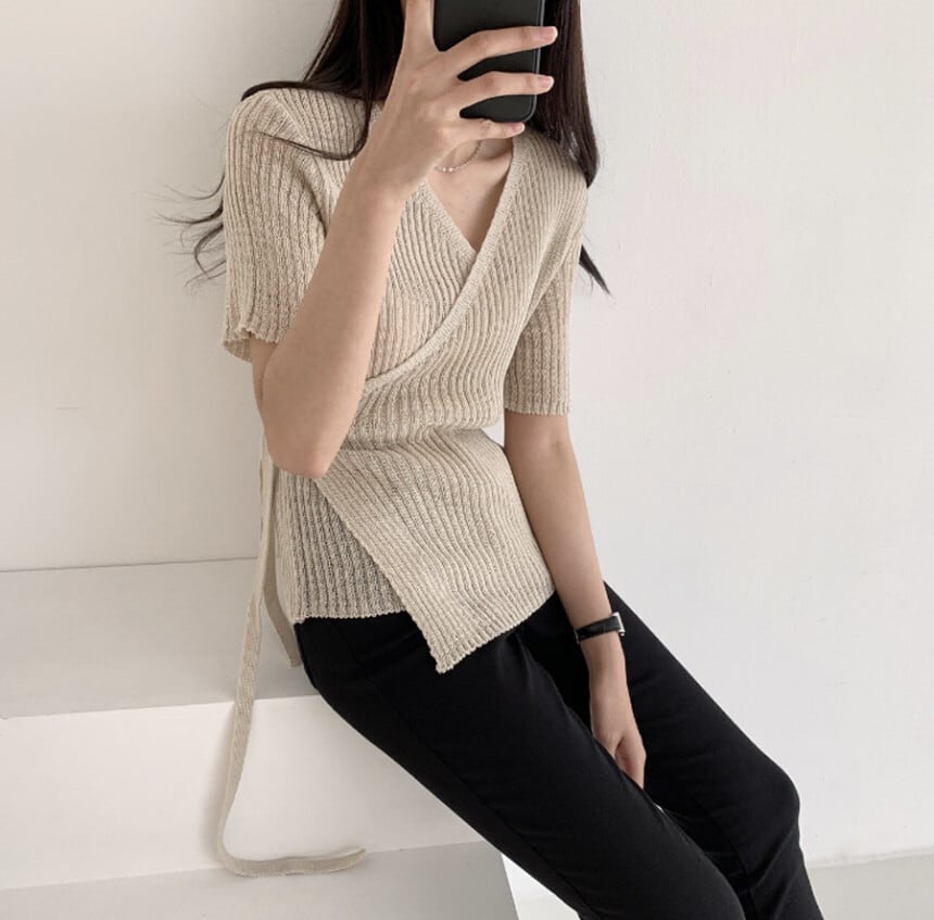 【tops】VネックニットトップスG21048