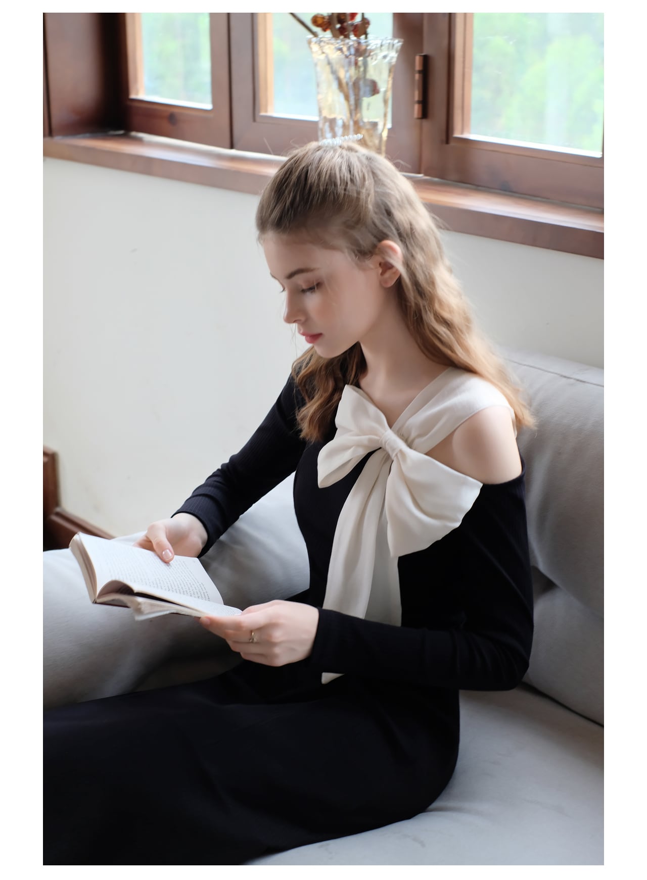 【dress】リボンメッシュ切替ワンピースF8303