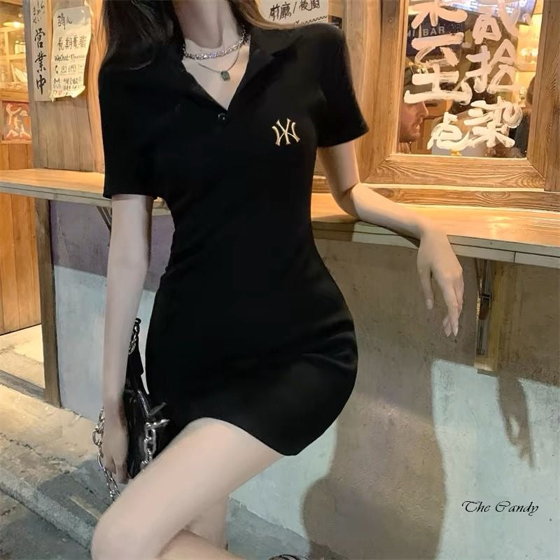 【dress】3色VネックPOLOネックデートワンピースF7709