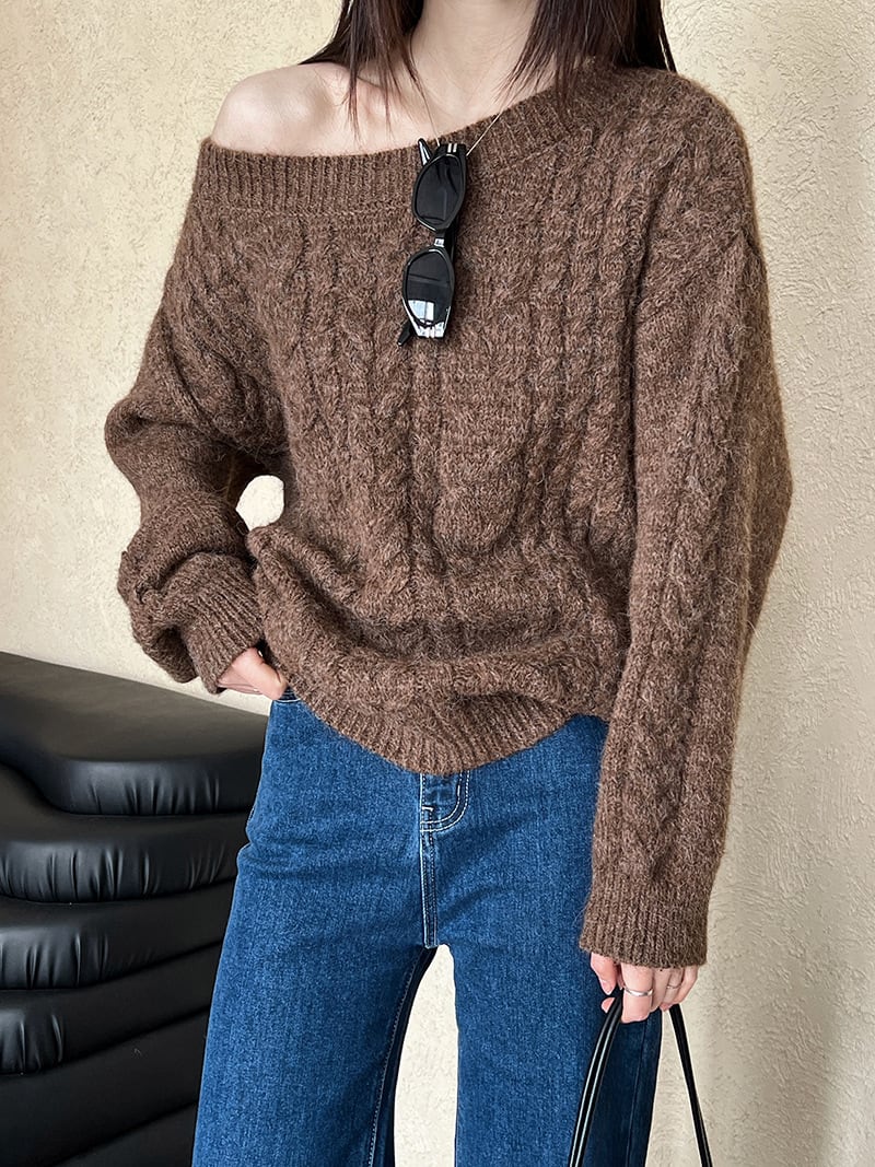 【tops】オフショルダーニットトップス　N2912