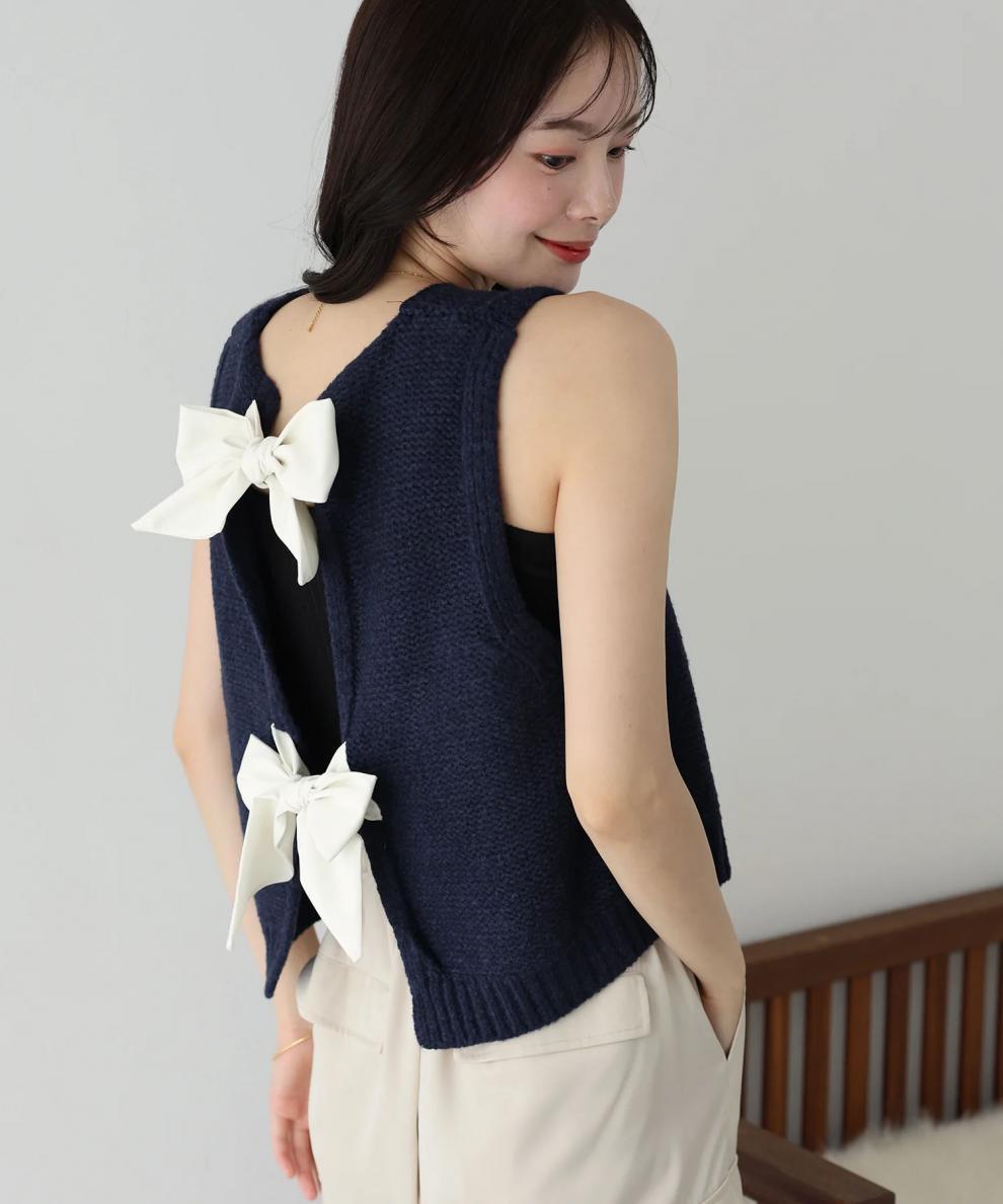 【tops】バックリボンニットベスト　M26367