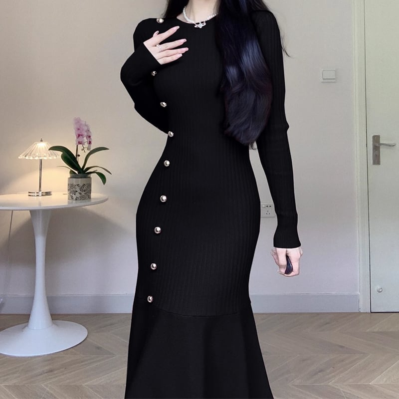 【dress】ニットマーメイドワンピース Q7288