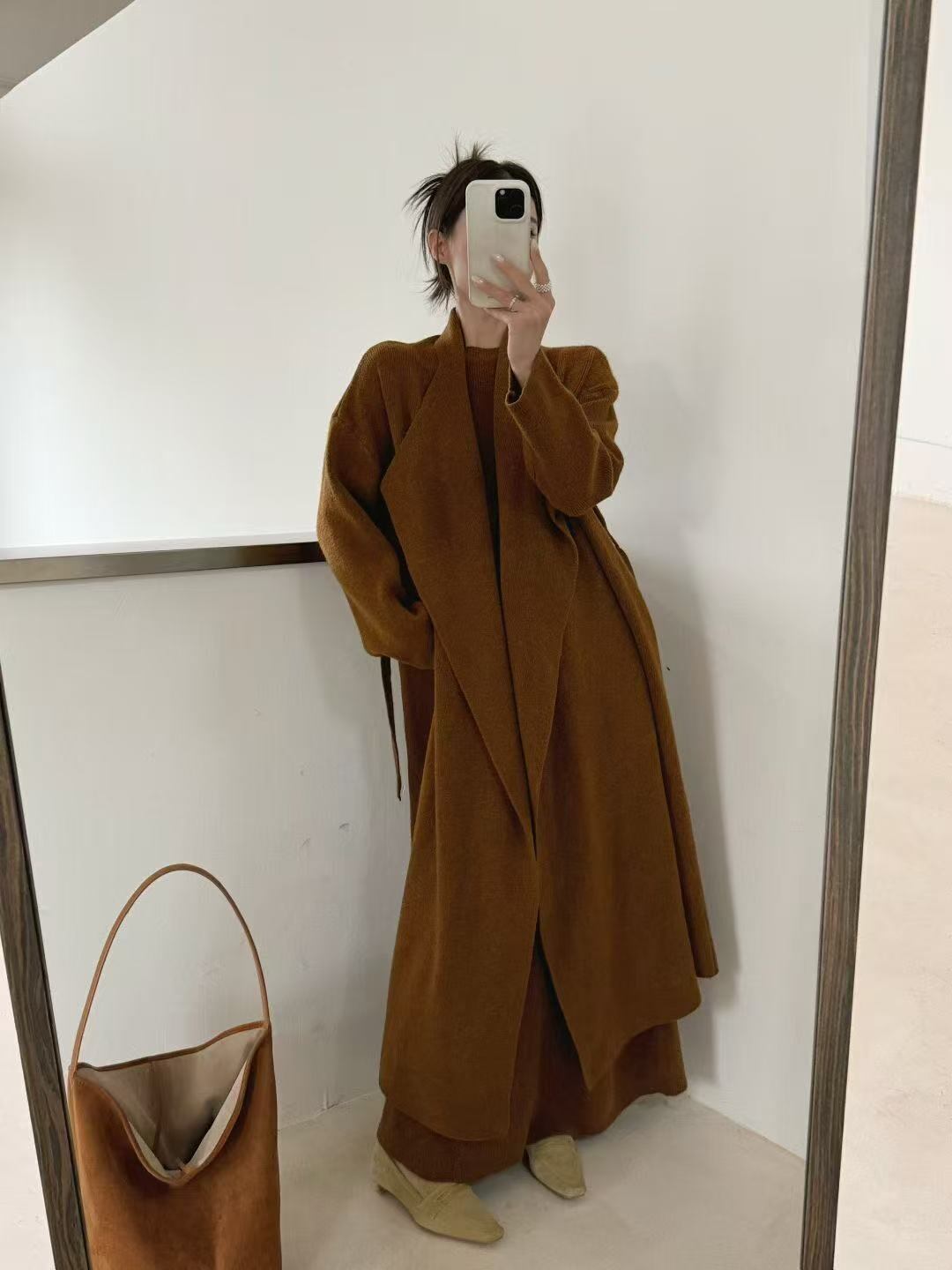 【set】ロングカーディガン×ハイネックホルダーワンピースセット Q7227