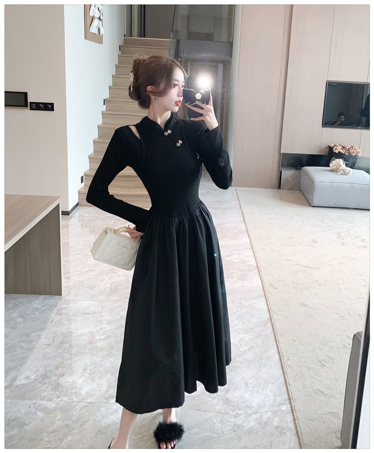 【dress】ニット切り替えワンピース　M25547
