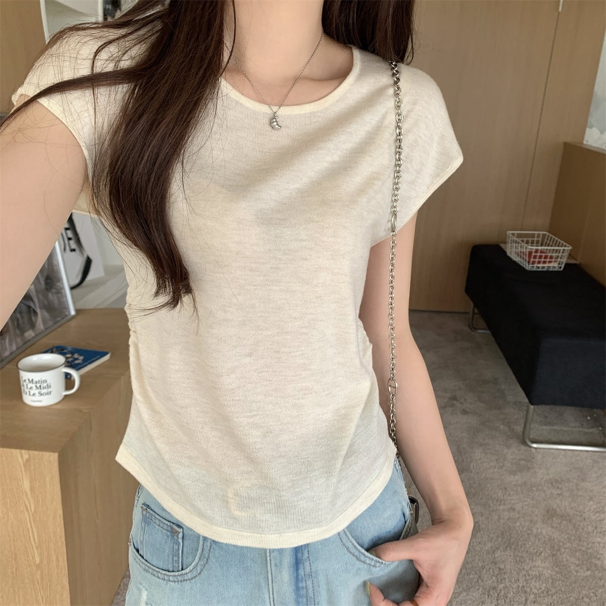 【tops】ニットTシャツ　M25142