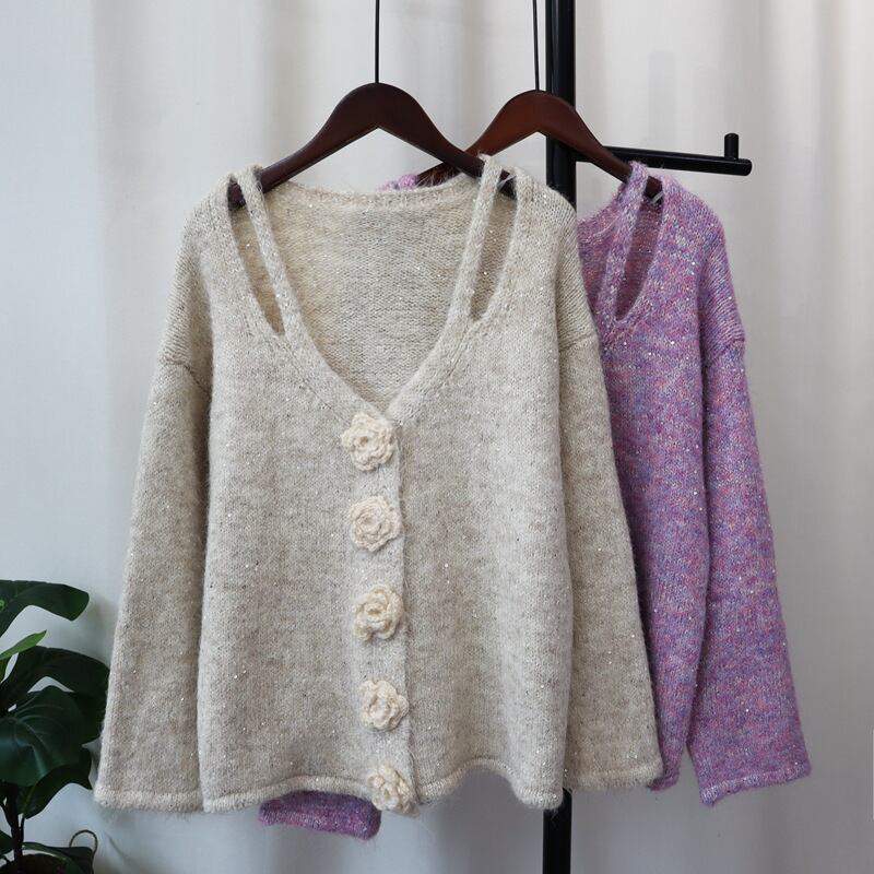【outer】スパンコールニットカーデ　M28589