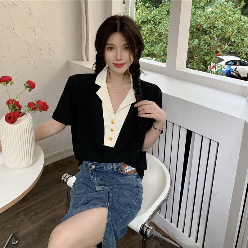 【tops】POLOネックデザインTシャツG21362