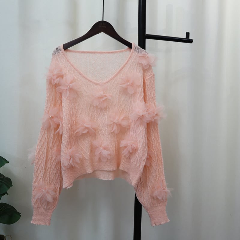 【tops】立体フラワーニットセーター　M26095