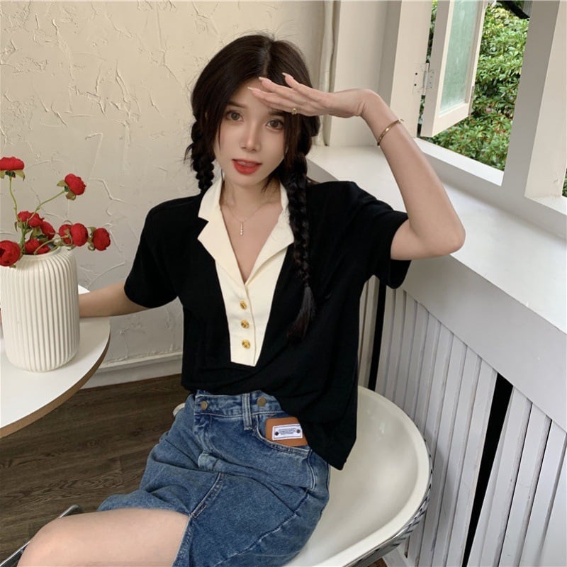 【tops】POLOネックデザインTシャツG21362