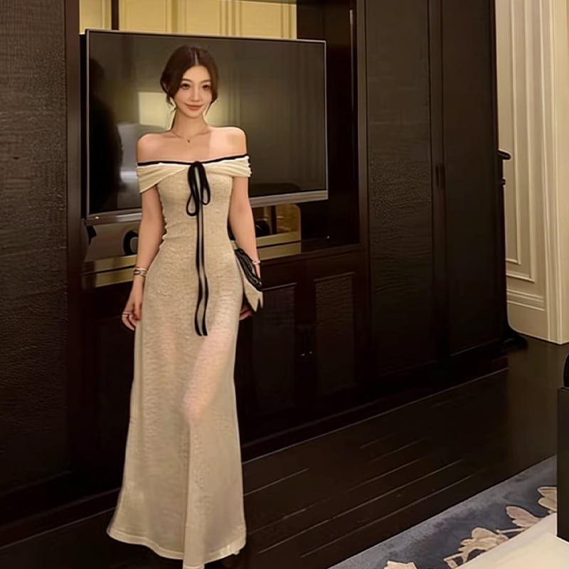 【dress】2wayオフショルダーロングワンピース Q8035