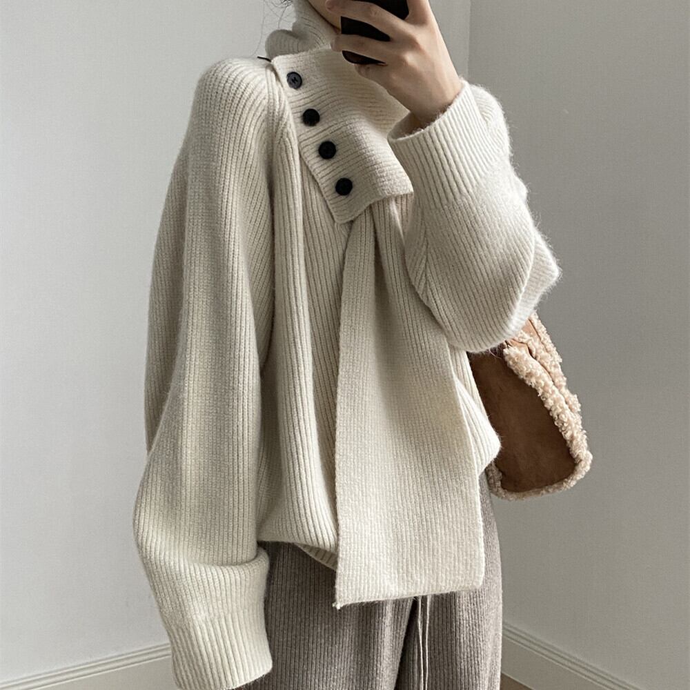 【tops】Vネックニットセーターマフラー付き　M28049