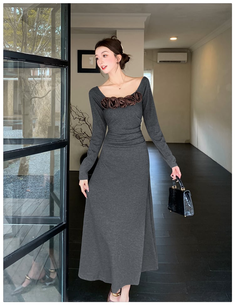 【dress】立体フラワーニットワンピース　M26416