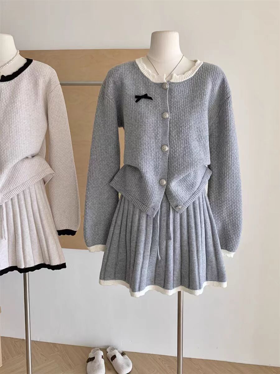 【set】ニットカーデ×プリーツスカートセット　M27515