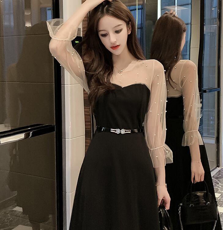 【dress】優しい雰囲気!韓国風気質満点魅力的レトロパフスリーブワンピース G0188