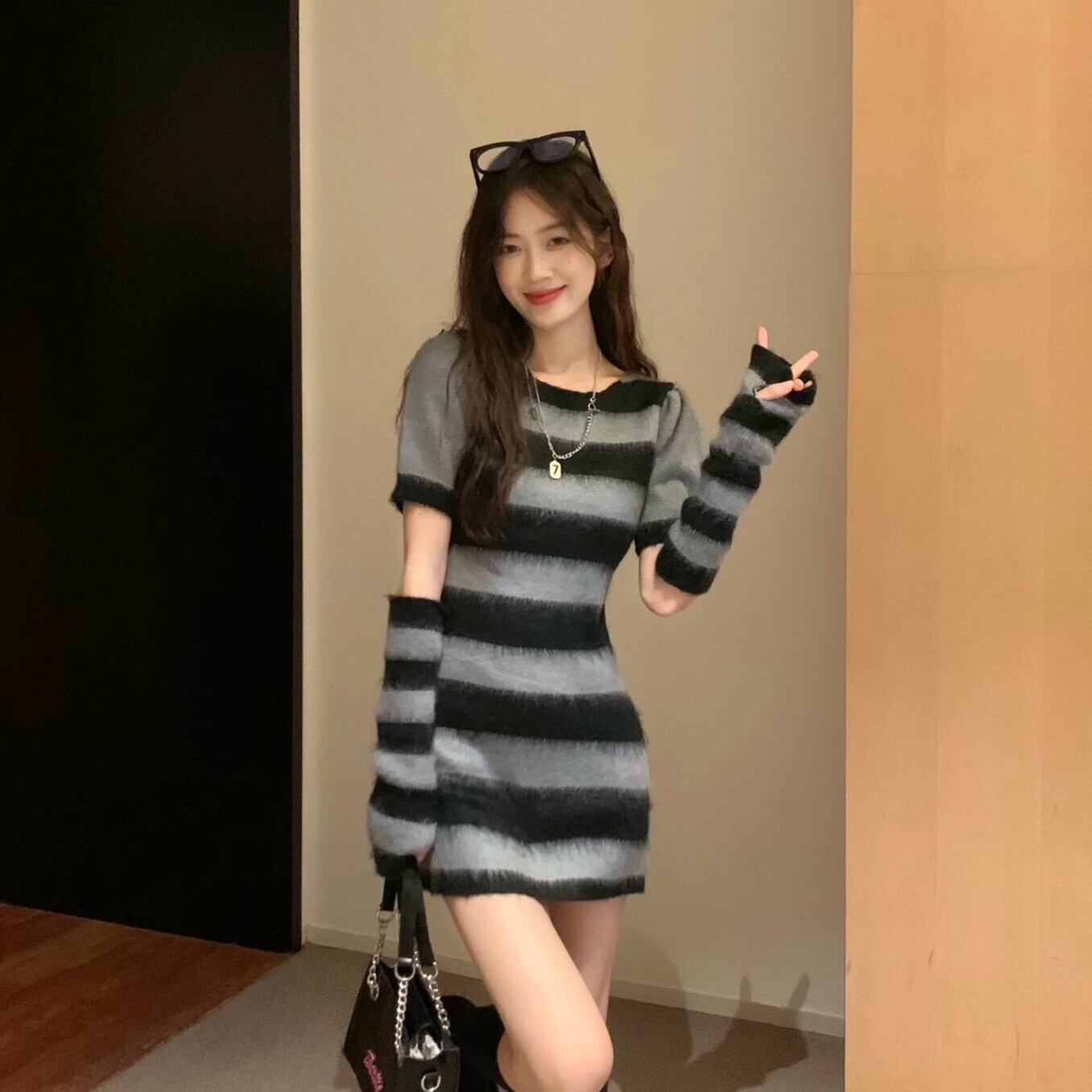 【dress】アームカバー付きニットワンピース　M28720
