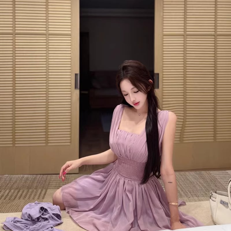 【dress】ノースリーブAラインミニワンピース Q8480