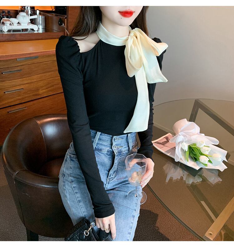 【tops】リボン付きオフショルダートップス　M29380