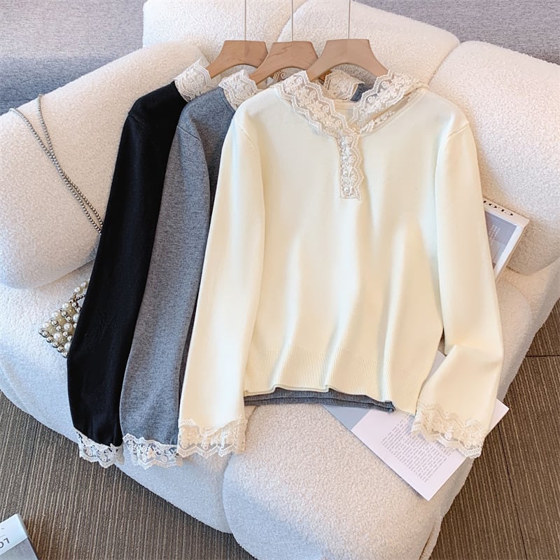 【tops】レース切り替えニットトップス　M28053