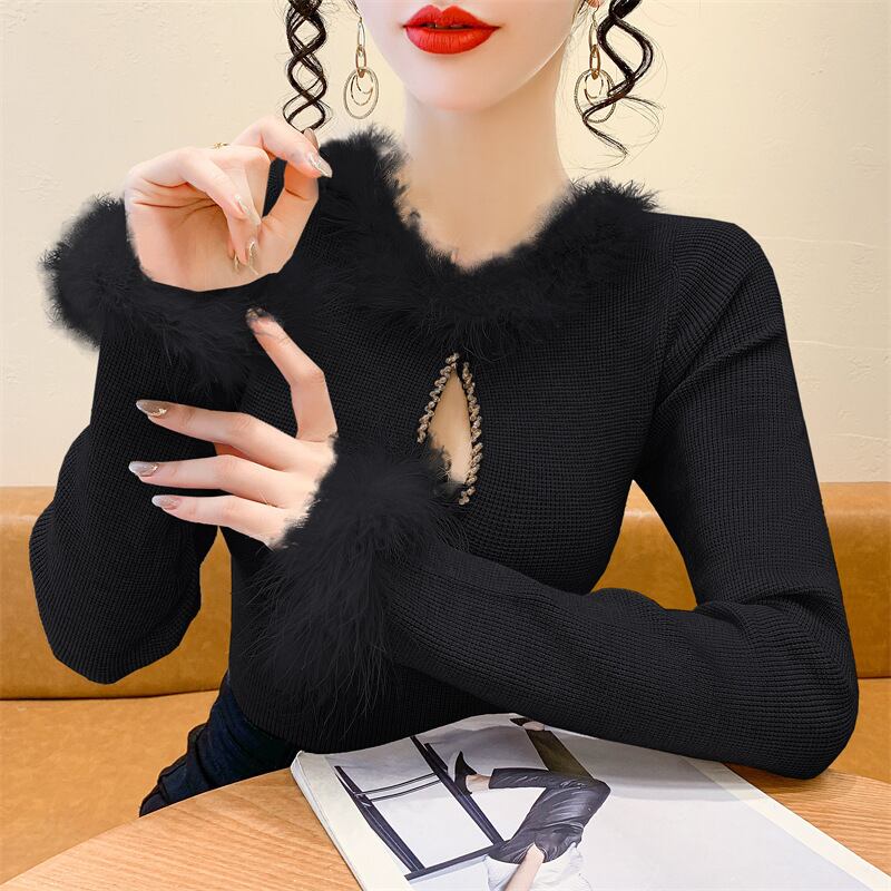 【tops】フェイクファーニットトップス　N2918