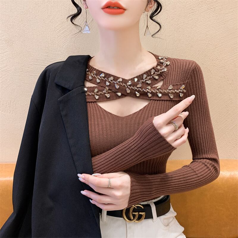 【tops】ビジューニットトップス　M28266