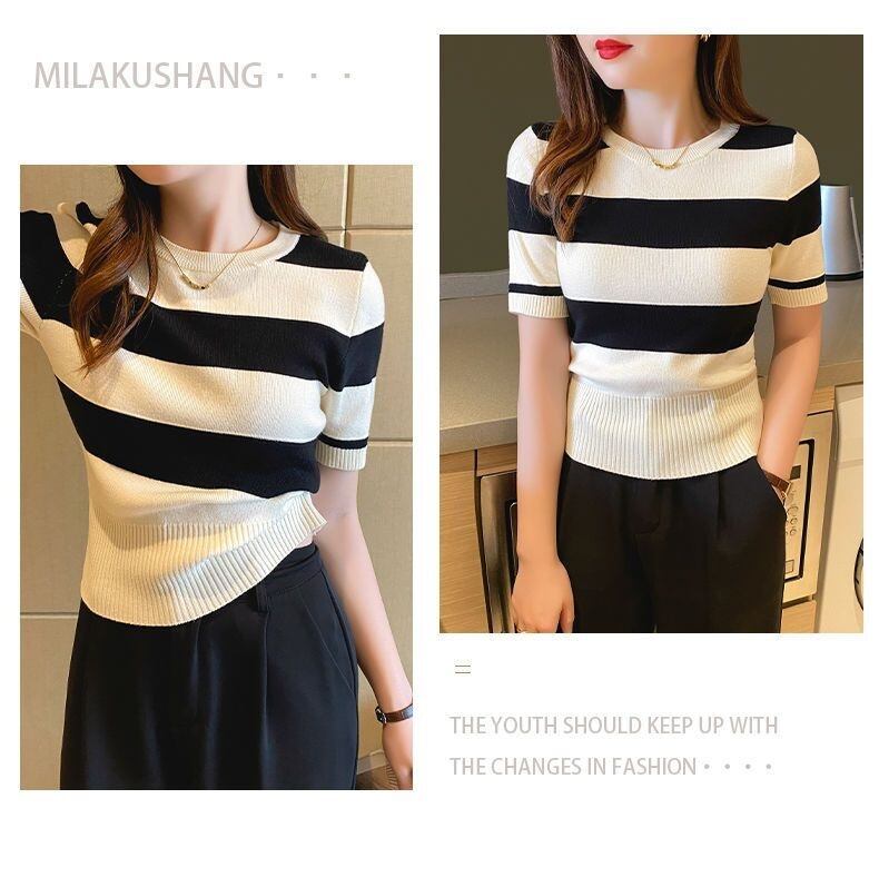 【tops】ストライプ柄ニットTシャツG20214