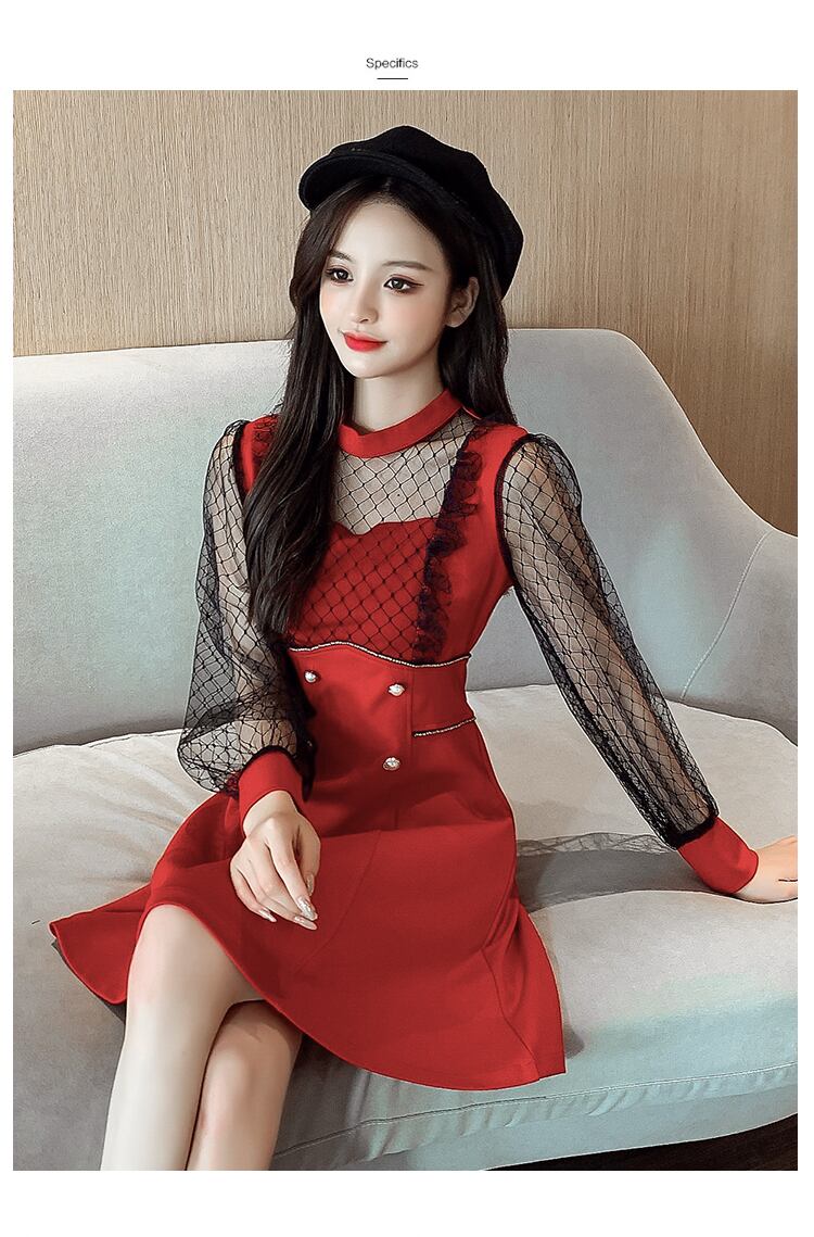 【dress】エレガント!気質満点レトロ切り替え長袖体型カバー着痩せ春フランス風ワンピース G5325